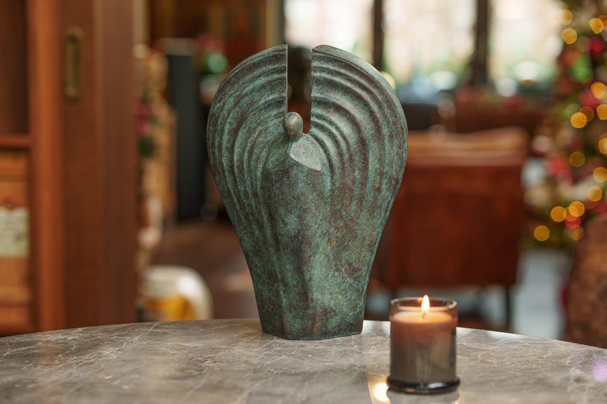 Pulvis Art Urns Exclusive Urn Cast Bronze Cremation Urn "Guardian" - Green Patina | Exclusive Bronze Urn