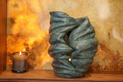 Pulvis Art Urns Exclusive Urn Cast Bronze Cremation Urn "Light" - Green Patina | Exclusive Bronze Urn