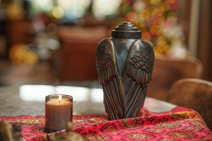 Pulvis Art Urns Exclusive Urn Cast Bronze Cremation Urn "Wings" - Dark Patina | Exclusive Bronze Urn