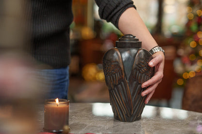 Pulvis Art Urns Exclusive Urn Cast Bronze Cremation Urn "Wings" - Dark Patina | Exclusive Bronze Urn