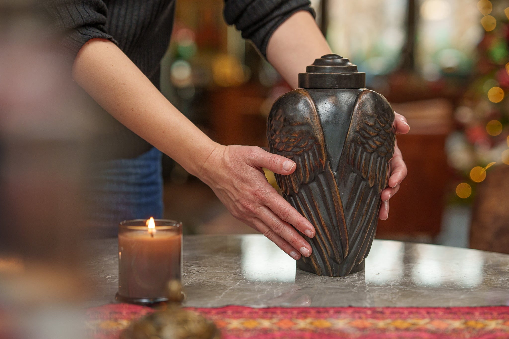 Pulvis Art Urns Exclusive Urn Cast Bronze Cremation Urn "Wings" - Dark Patina | Exclusive Bronze Urn