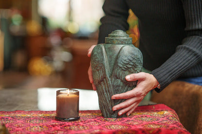 Pulvis Art Urns Exclusive Urn Cast Bronze Cremation Urn "Wings" - Green Patina | Exclusive Bronze Urn