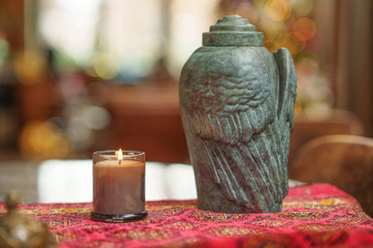 Pulvis Art Urns Exclusive Urn Cast Bronze Cremation Urn "Wings" - Green Patina | Exclusive Bronze Urn