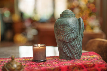 Pulvis Art Urns Exclusive Urn Cast Bronze Cremation Urn "Wings" - Green Patina | Exclusive Bronze Urn