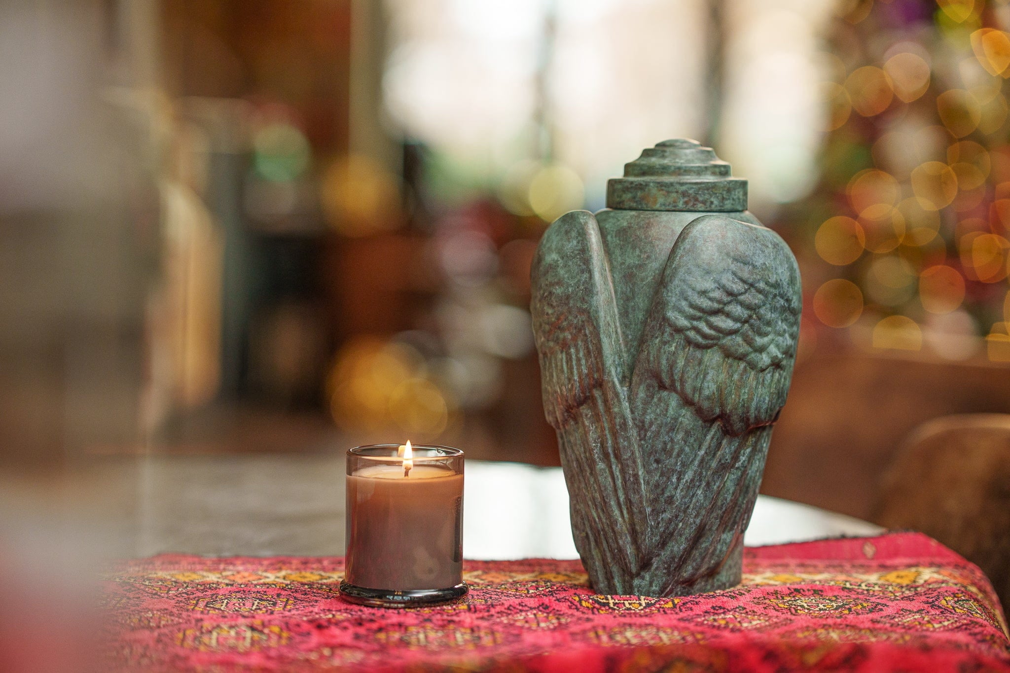 Pulvis Art Urns Exclusive Urn Cast Bronze Cremation Urn "Wings" - Green Patina | Exclusive Bronze Urn