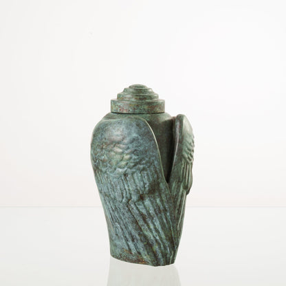 Pulvis Art Urns Exclusive Urn Cast Bronze Cremation Urn "Wings" - Green Patina | Exclusive Bronze Urn