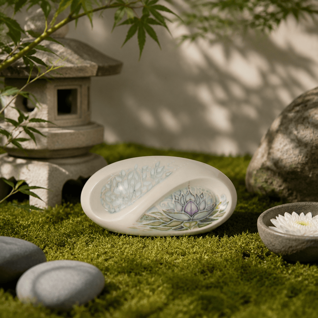 Pulvis Art Urns Exclusive Urn Hand Decorated Eternity Keepsake "Lotus" - Ceramic Keepsake Urn
