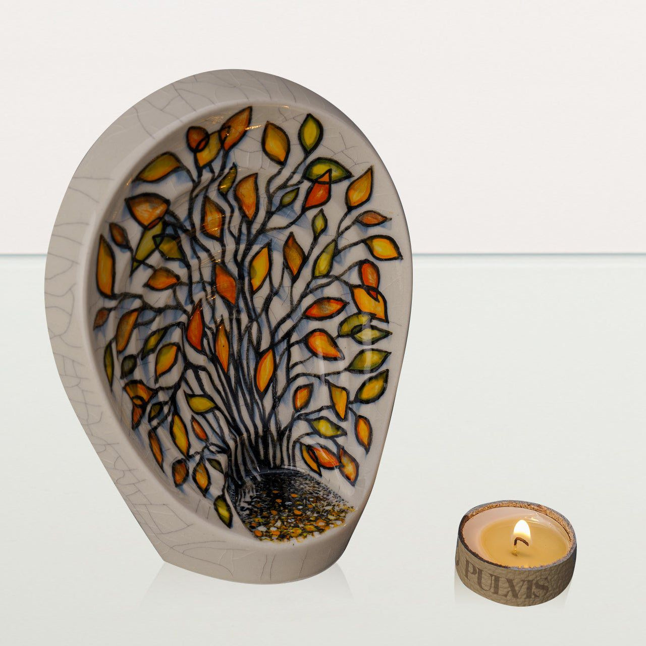 Hand Decorated Keepsake "Guardian - Autumn" - Ceramic Keepsake Urn - Pulvis Art Urns