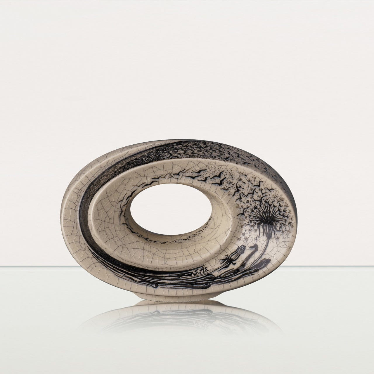 Hand Decorated Keepsake "The Passage - Birds" - Ceramic Keepsake - Pulvis Art Urns