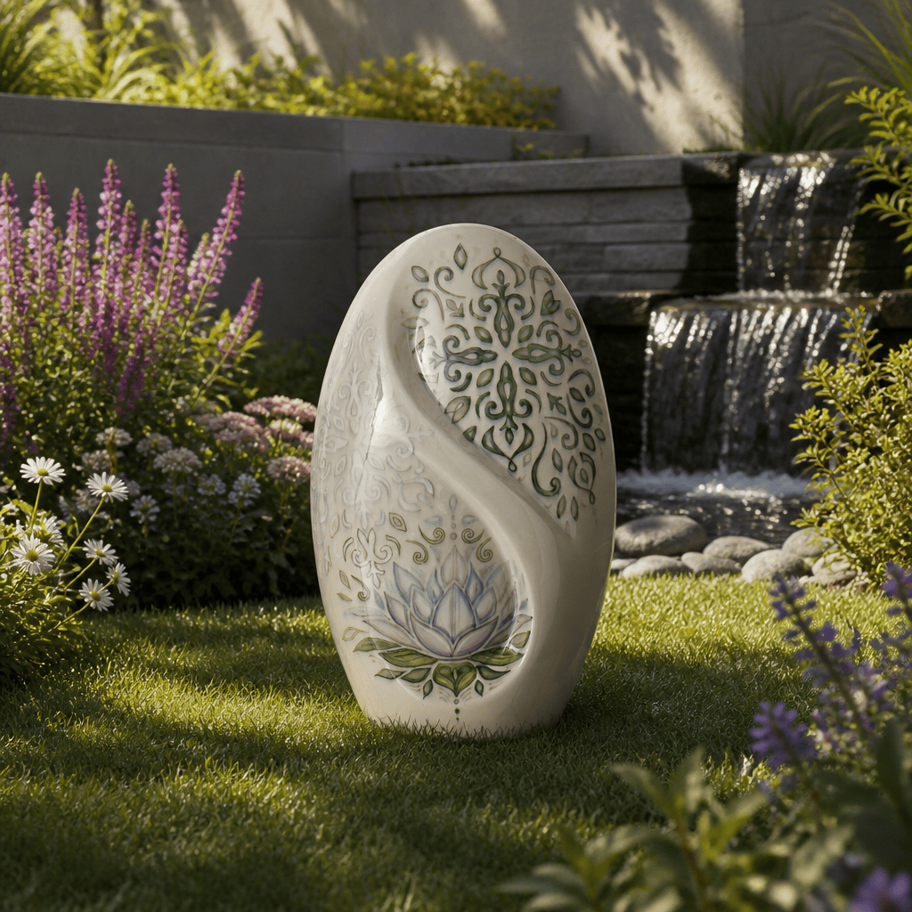 Pulvis Art Urns Exclusive Urn Handmade Decorated Eternity Urn "Lotus" - Large | Ceramic Urn