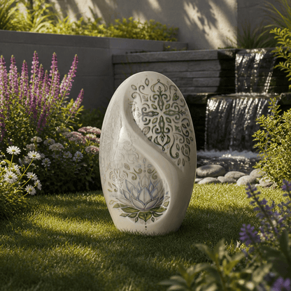 Pulvis Art Urns Exclusive Urn Handmade Decorated Eternity Urn "Lotus" - Large | Ceramic Urn