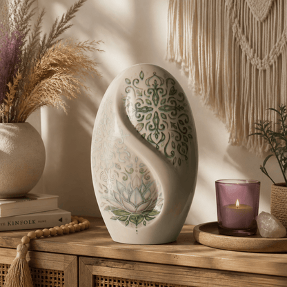 Pulvis Art Urns Exclusive Urn Handmade Decorated Eternity Urn "Lotus" - Large | Ceramic Urn