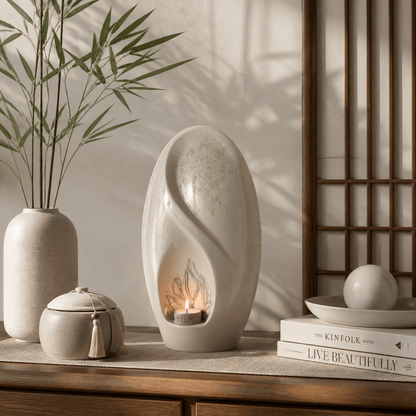 Pulvis Art Urns Exclusive Urn Handmade Decorated Eternity Urn "Lotus" - Large | Ceramic Urn