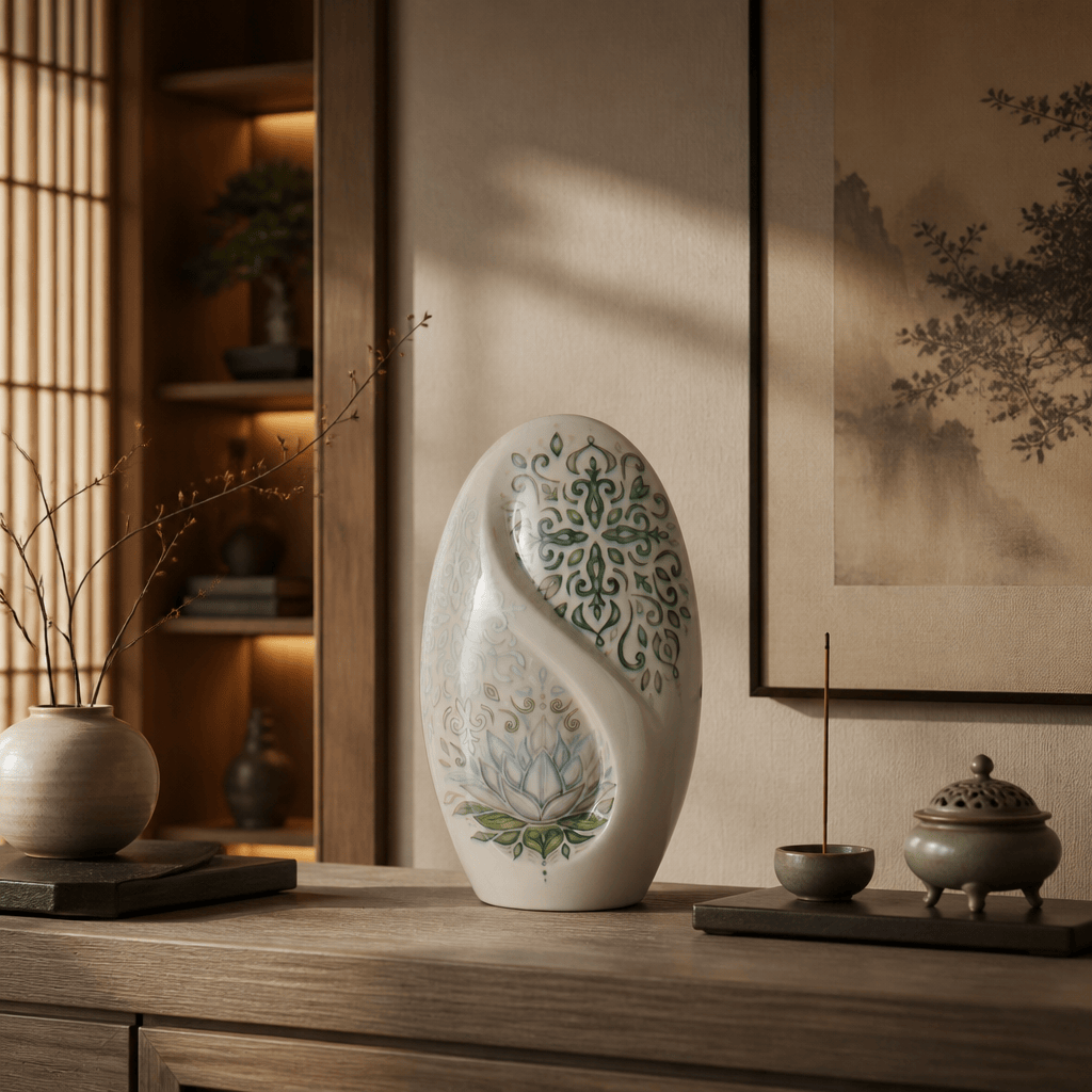 Pulvis Art Urns Exclusive Urn Handmade Decorated Eternity Urn "Lotus" - Large | Ceramic Urn