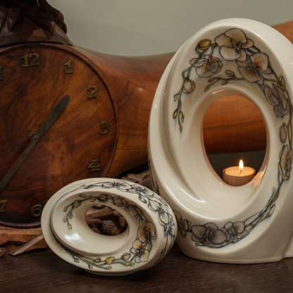 Handmade Decorated Keepsake "The Passage - Orchids" | Ceramic - Pulvis Art Urns