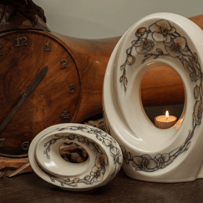 Pulvis Art Urns Exclusive Urn Handmade Decorated Keepsake "The Passage - Orchids" | Ceramic