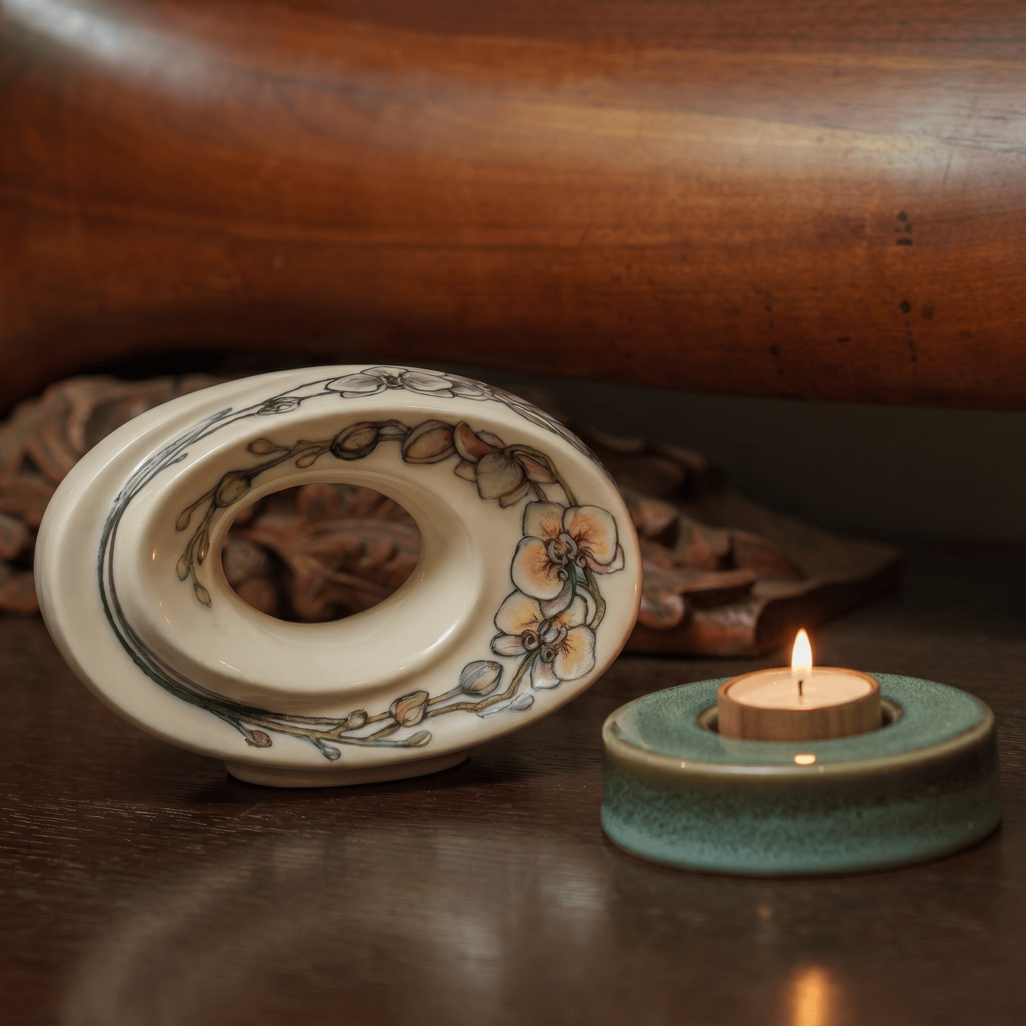 Pulvis Art Urns Exclusive Urn Handmade Decorated Keepsake "The Passage - Orchids" | Ceramic