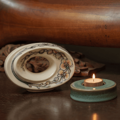 Pulvis Art Urns Exclusive Urn Handmade Decorated Keepsake "The Passage - Orchids" | Ceramic