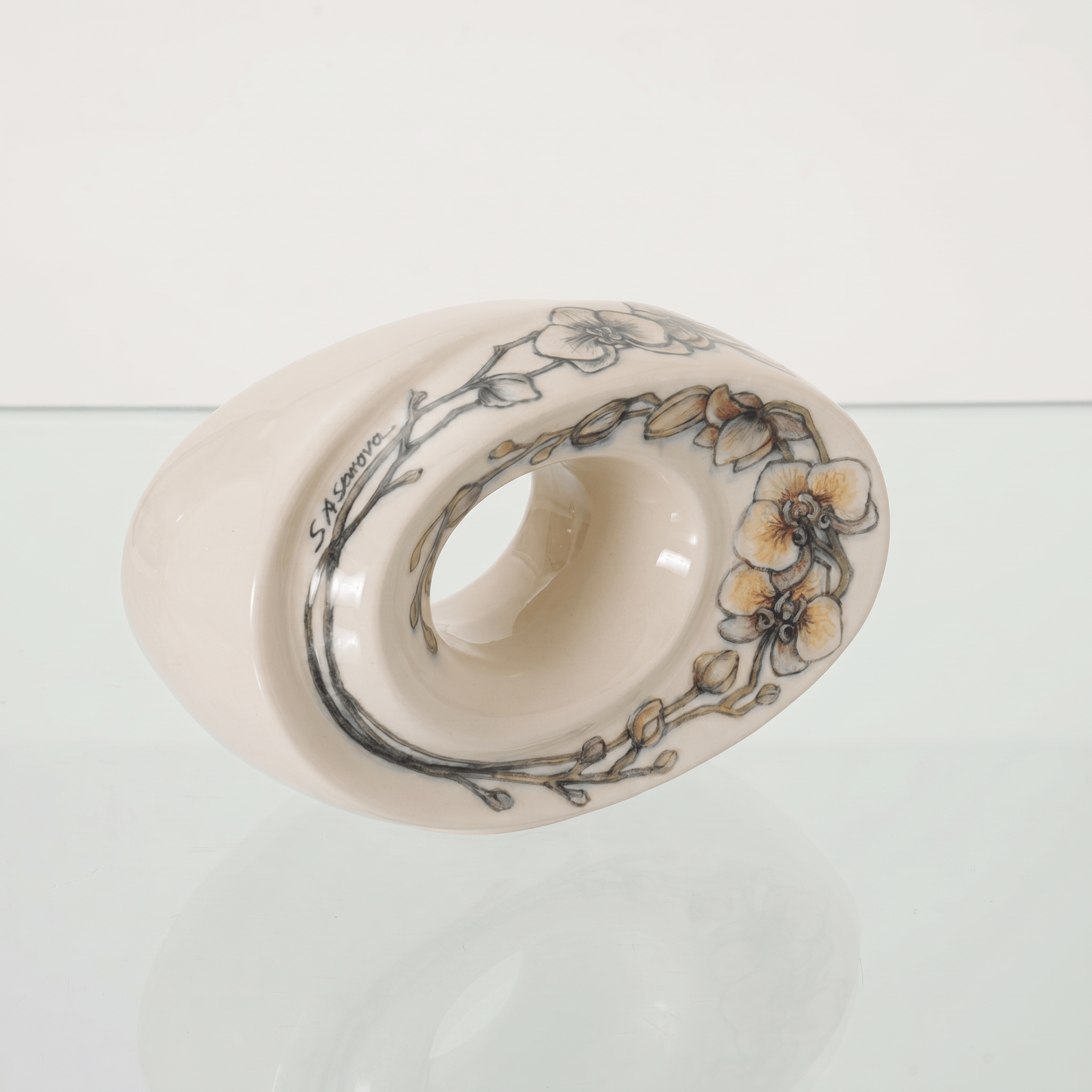 Pulvis Art Urns Exclusive Urn Handmade Decorated Keepsake "The Passage - Orchids" | Ceramic
