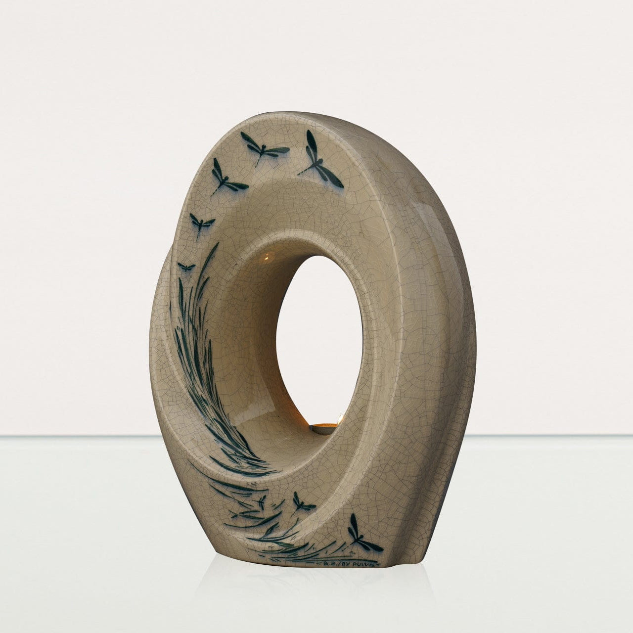 Handmade Decorated Urn "The Passage - Dragonflies" - Large | Ceramic Urn - Pulvis Art Urns