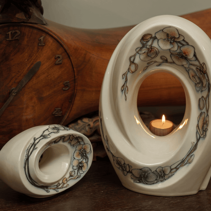 Pulvis Art Urns Exclusive Urn Handmade Decorated Urn "The Passage - Orchids" - Large | Ceramic