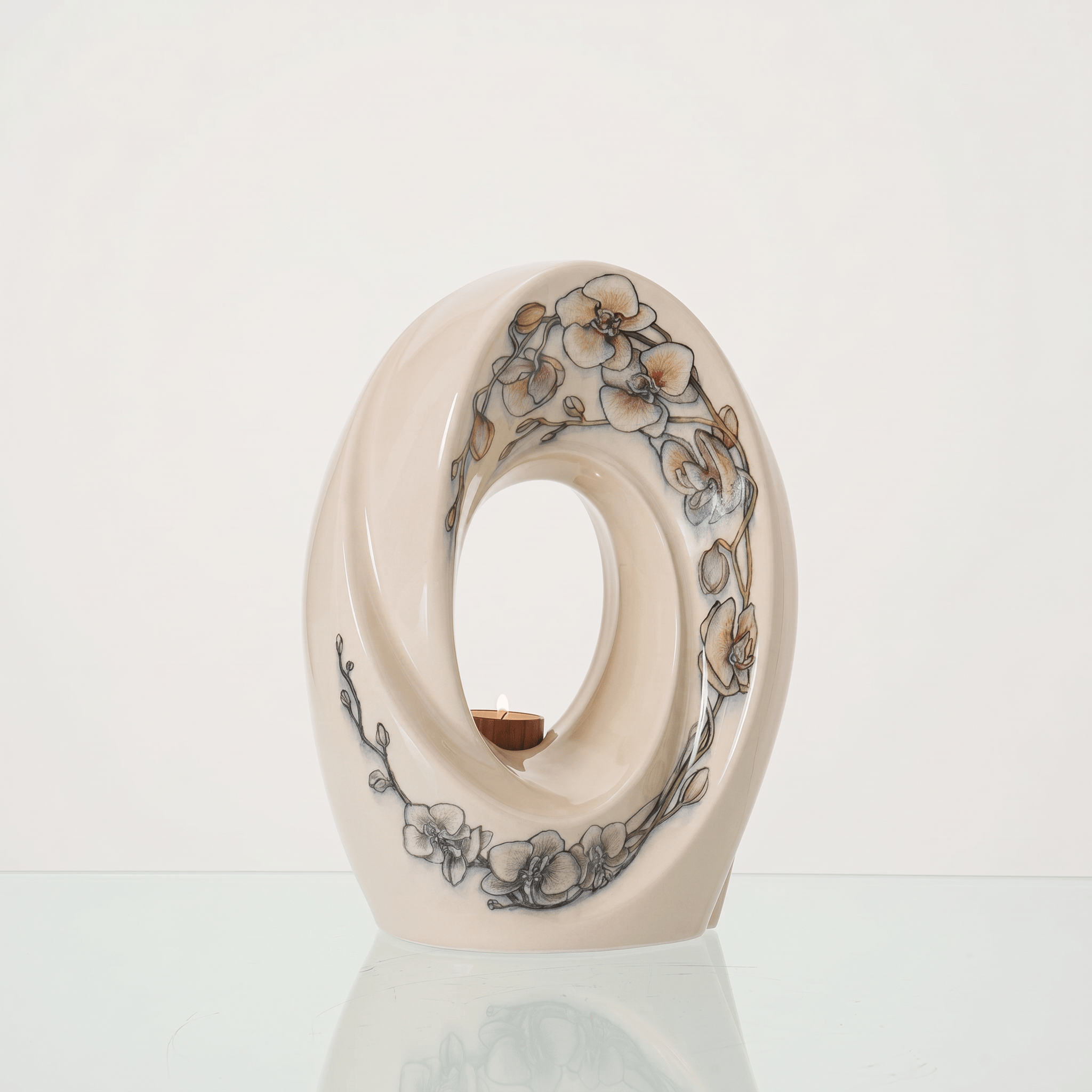 Pulvis Art Urns Exclusive Urn Handmade Decorated Urn "The Passage - Orchids" - Large | Ceramic