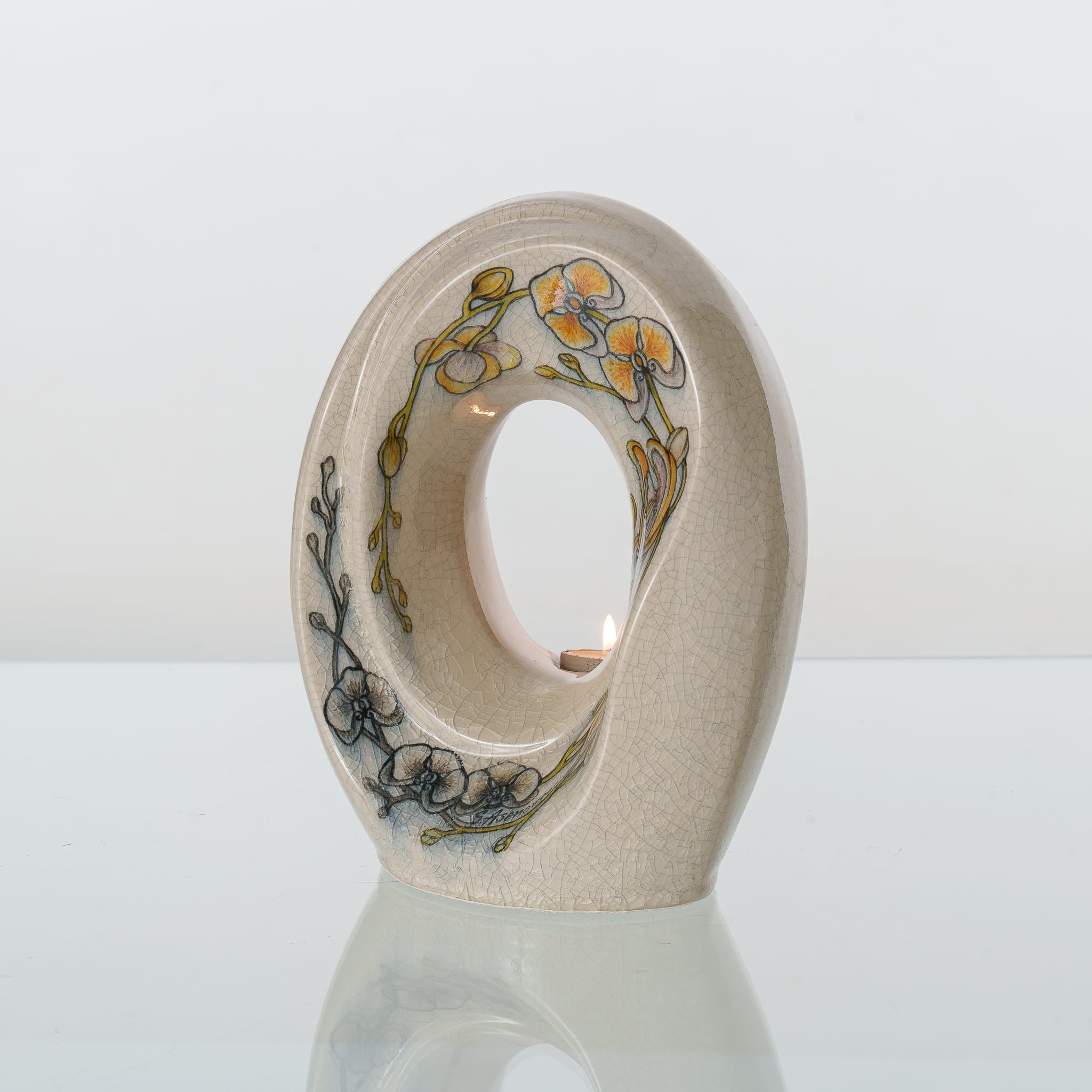 Pulvis Art Urns Exclusive Urn Handmade Decorated Urn "The Passage - Orchids" - Medium | Ceramic