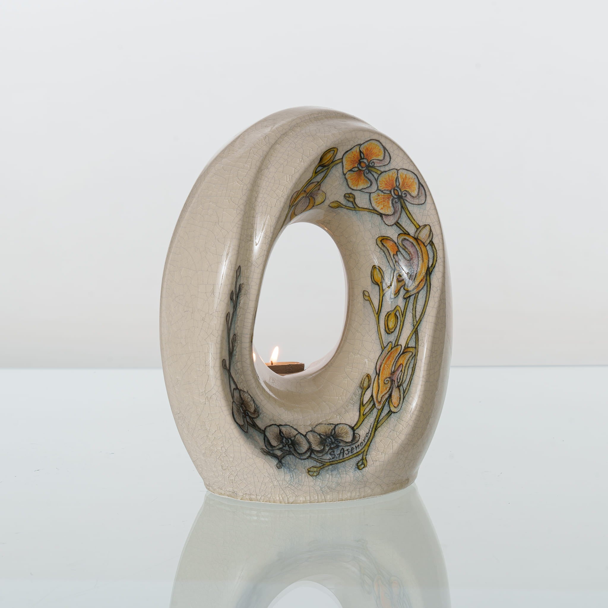 Pulvis Art Urns Exclusive Urn Handmade Decorated Urn "The Passage - Orchids" - Medium | Ceramic