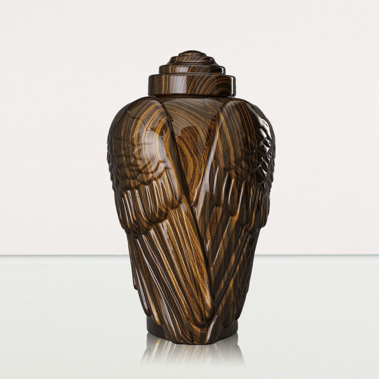 HydroGraphics Urn "Wings - Wood Stripes" - Large | Ceramic | Hydro Dipping - Pulvis Art Urns