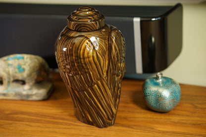 HydroGraphics Urn "Wings - Wood Stripes" - Large | Ceramic | Hydro Dipping - Pulvis Art Urns