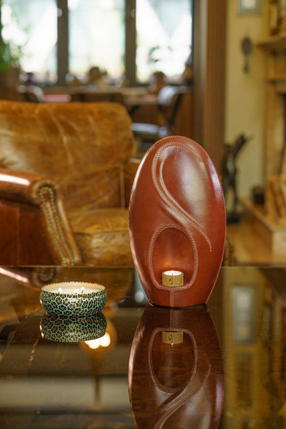 Leather Cremation Urn for Ashes "Eternity" - Genuine Leather - Pulvis Art Urns