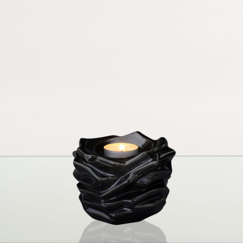 Candleholder Keepsake Urn For Ashes | Black Gloss | Ceramic Keepsake - Pulvis Art Urns