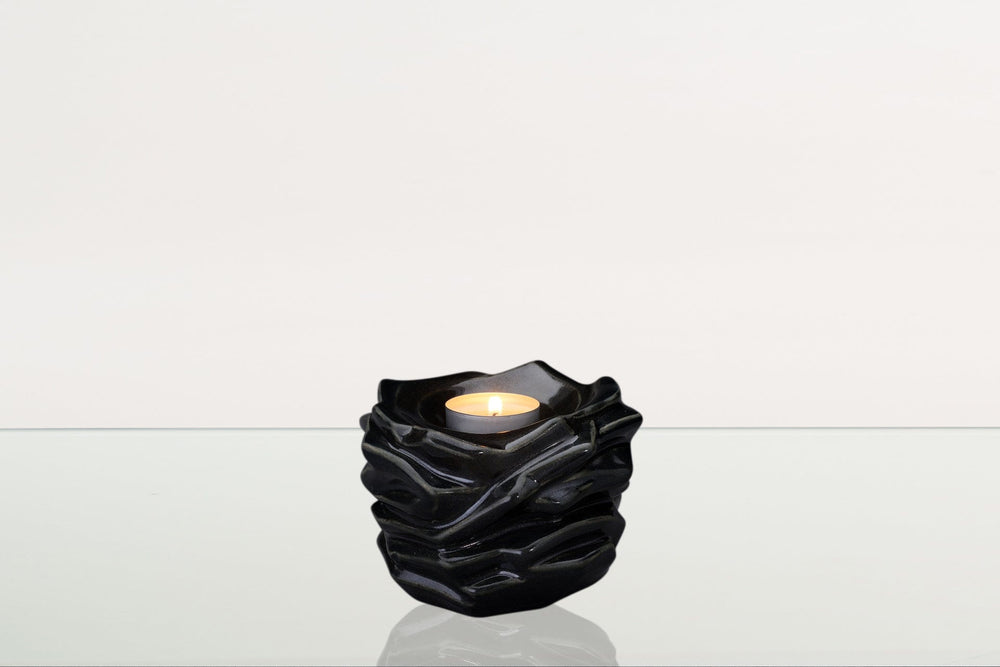 Pulvis Art Urns Keepsake Urn Candleholder Keepsake Urn For Ashes | Black Gloss | Ceramic Keepsake