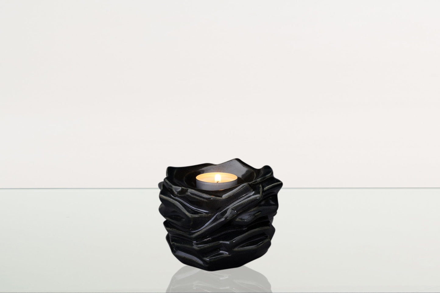 Pulvis Art Urns Keepsake Urn Candleholder Keepsake Urn For Ashes | Black Gloss | Ceramic Keepsake