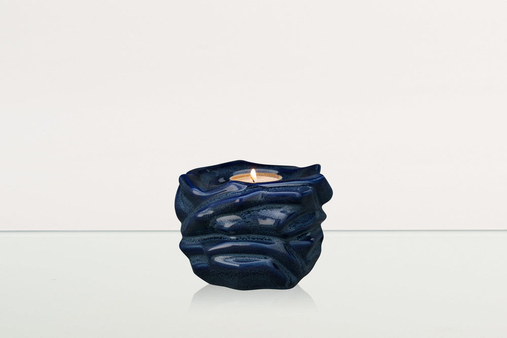 Pulvis Art Urns Keepsake Urn Candleholder Keepsake Urn For Ashes | Blue Melange | Ceramic Keepsake