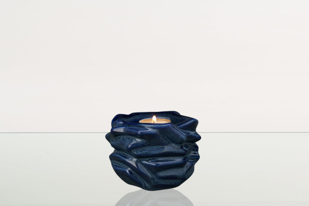 Pulvis Art Urns Keepsake Urn Candleholder Keepsake Urn For Ashes | Blue Melange | Ceramic Keepsake