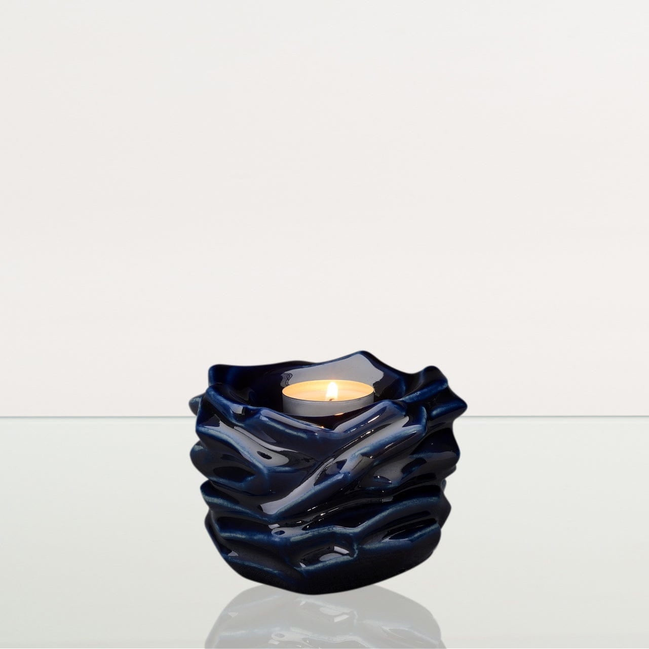 Candleholder Keepsake Urn For Ashes | Cobalt Metallic | Ceramic Keepsake - Pulvis Art Urns