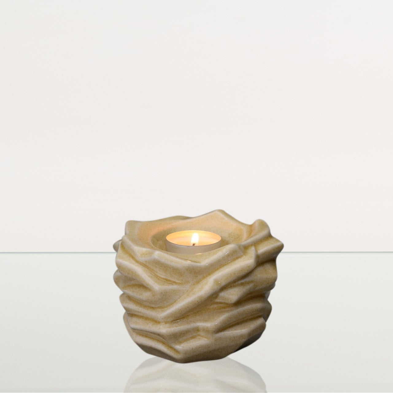 Candleholder Keepsake Urn For Ashes | Light Sand | Ceramic Keepsake - Pulvis Art Urns