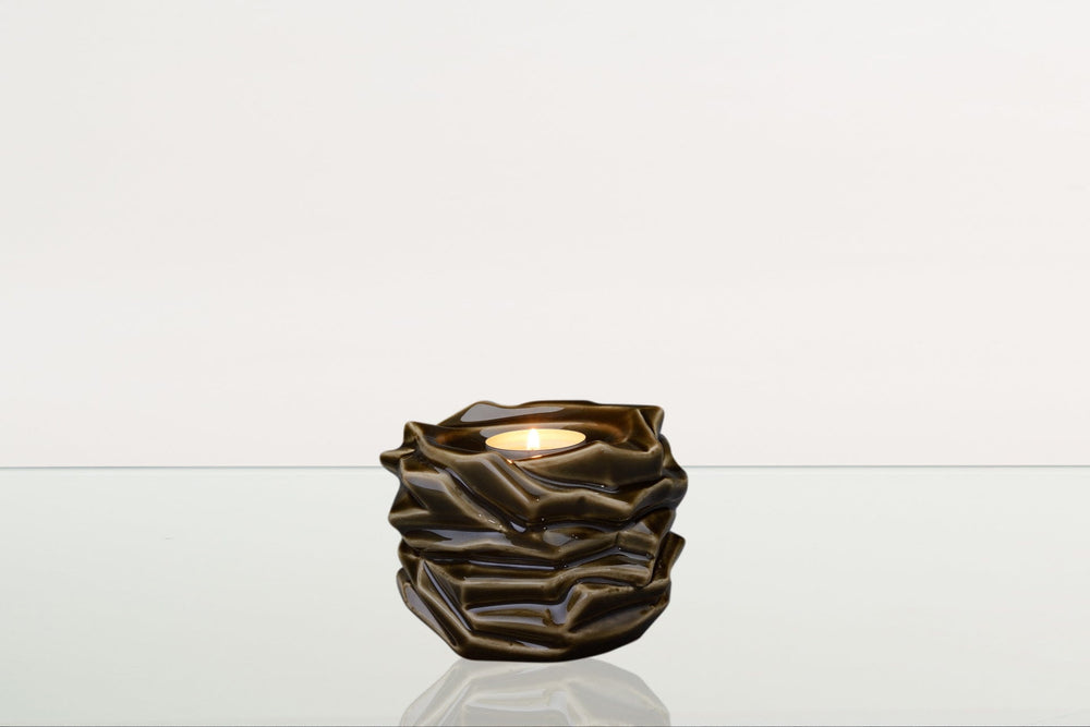 Pulvis Art Urns Keepsake Urn Candleholder Keepsake Urn For Ashes | Oily Green | Ceramic Keepsake
