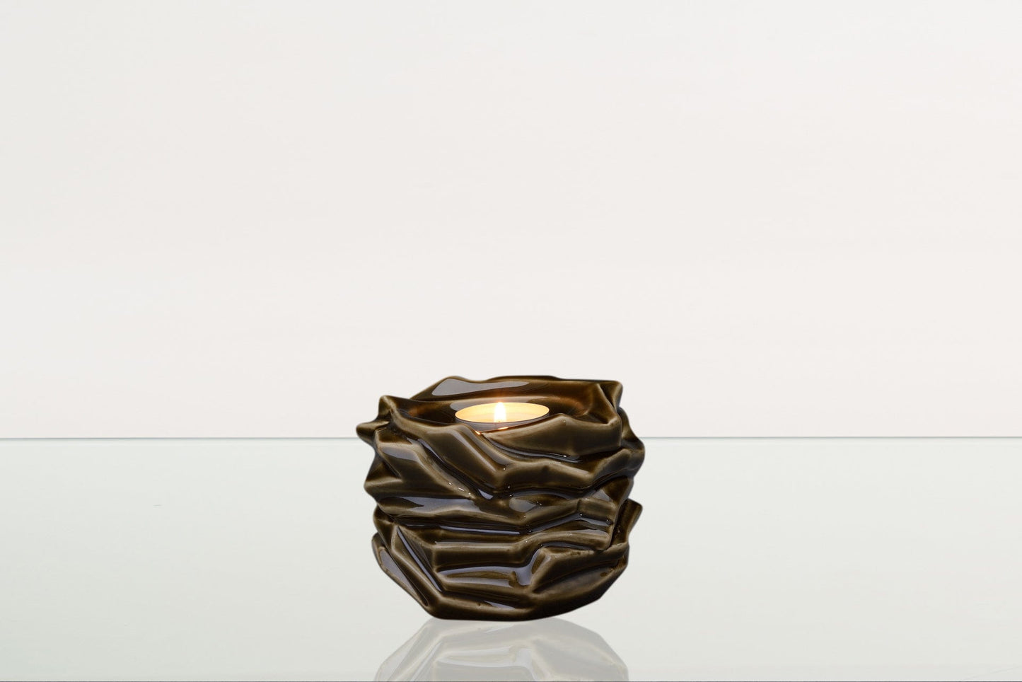 Pulvis Art Urns Keepsake Urn Candleholder Keepsake Urn For Ashes | Oily Green | Ceramic Keepsake