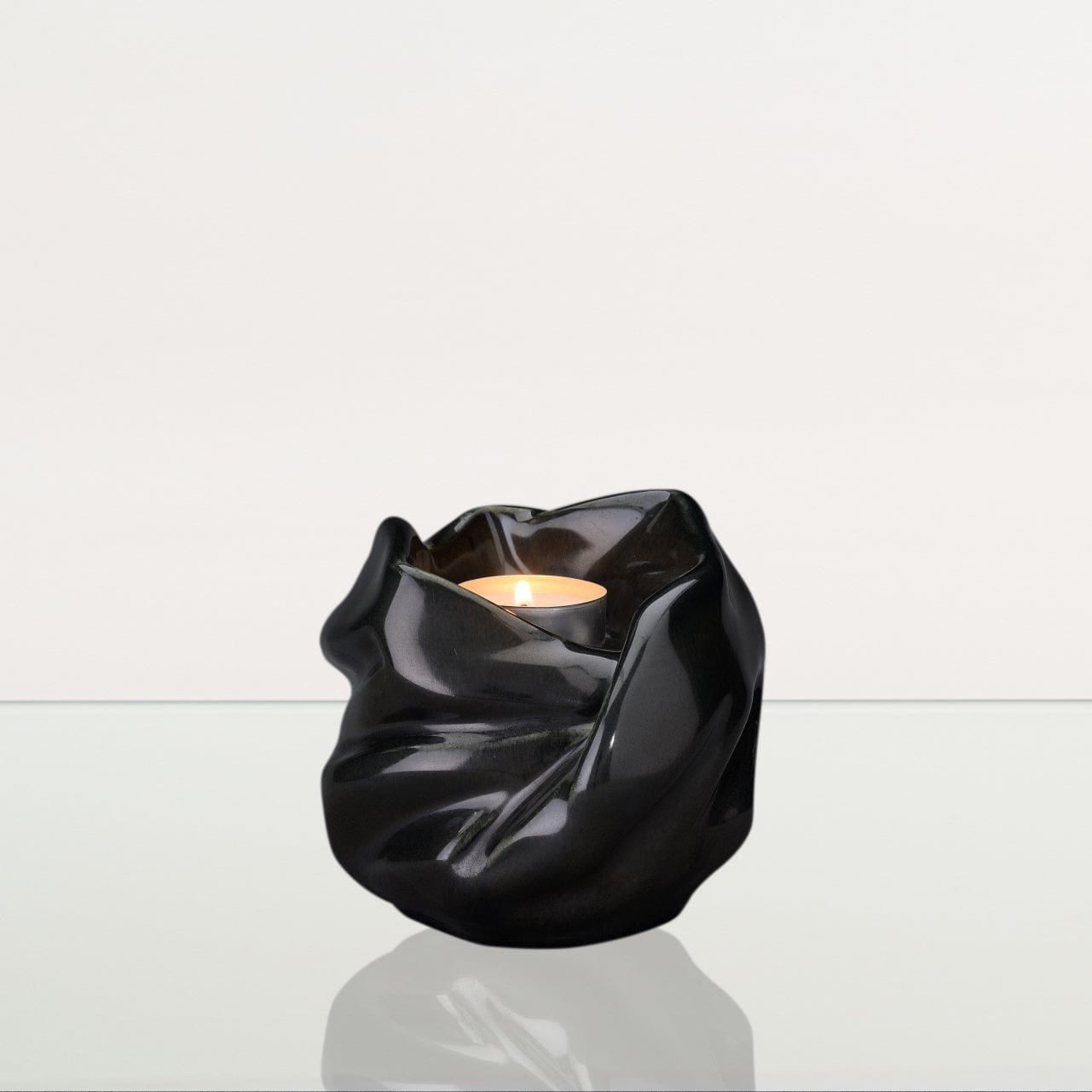 Cremation Keepsake Urn For Ashes With Candle | Black Gloss | Ceramic Urn - Pulvis Art Urns