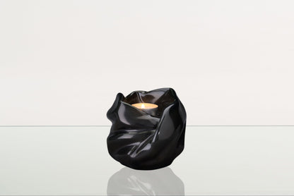 Cremation Keepsake Urn For Ashes With Candle | Black Gloss | Ceramic Urn - Pulvis Art Urns