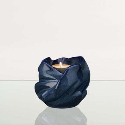 Cremation Keepsake Urn For Ashes With Candle | Blue Melange | Ceramic Urn - Pulvis Art Urns