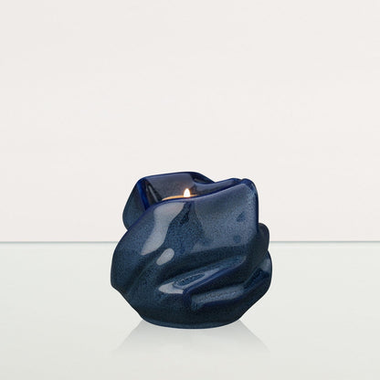 Cremation Keepsake Urn For Ashes With Candle | Blue Melange | Ceramic Urn - Pulvis Art Urns