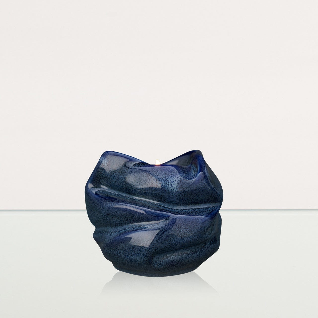 Cremation Keepsake Urn For Ashes With Candle | Blue Melange | Ceramic Urn - Pulvis Art Urns