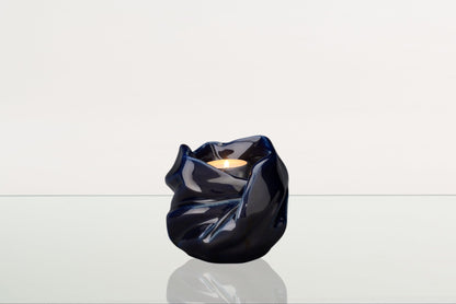 Cremation Keepsake Urn For Ashes With Candle | Cobalt Metallic | Ceramic Urn - Pulvis Art Urns