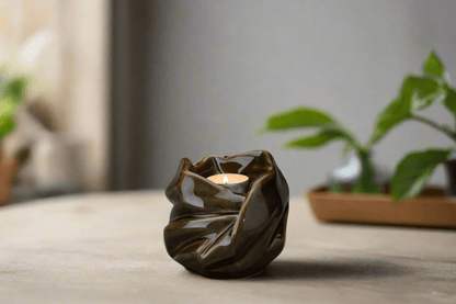 Cremation Keepsake Urn For Ashes With Candle | Oily Green | Ceramic Urn - Pulvis Art Urns