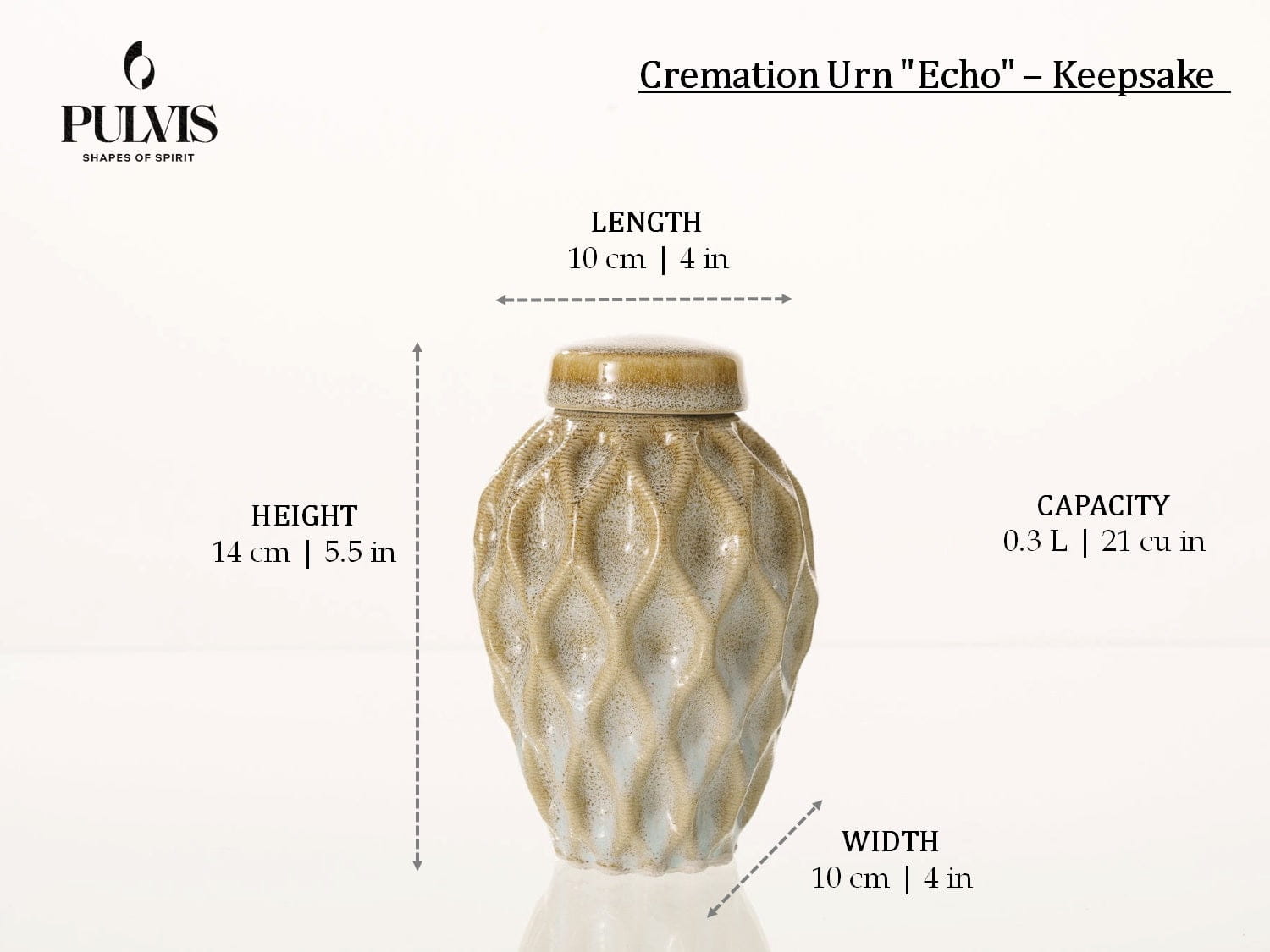 Pulvis Art Urns Keepsake Urn Cremation Urn "Echo" - 3D Printed Ceramic Urn | Dark Sand | Keepsake