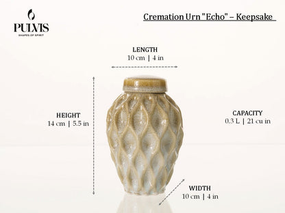 Pulvis Art Urns Keepsake Urn Cremation Urn "Echo" - 3D Printed Ceramic Urn | Dark Sand | Keepsake