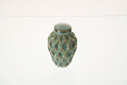 Cremation Urn "Echo" - 3D Printed Ceramic Urn | Oily Green Melange | Keepsake - Pulvis Art Urns